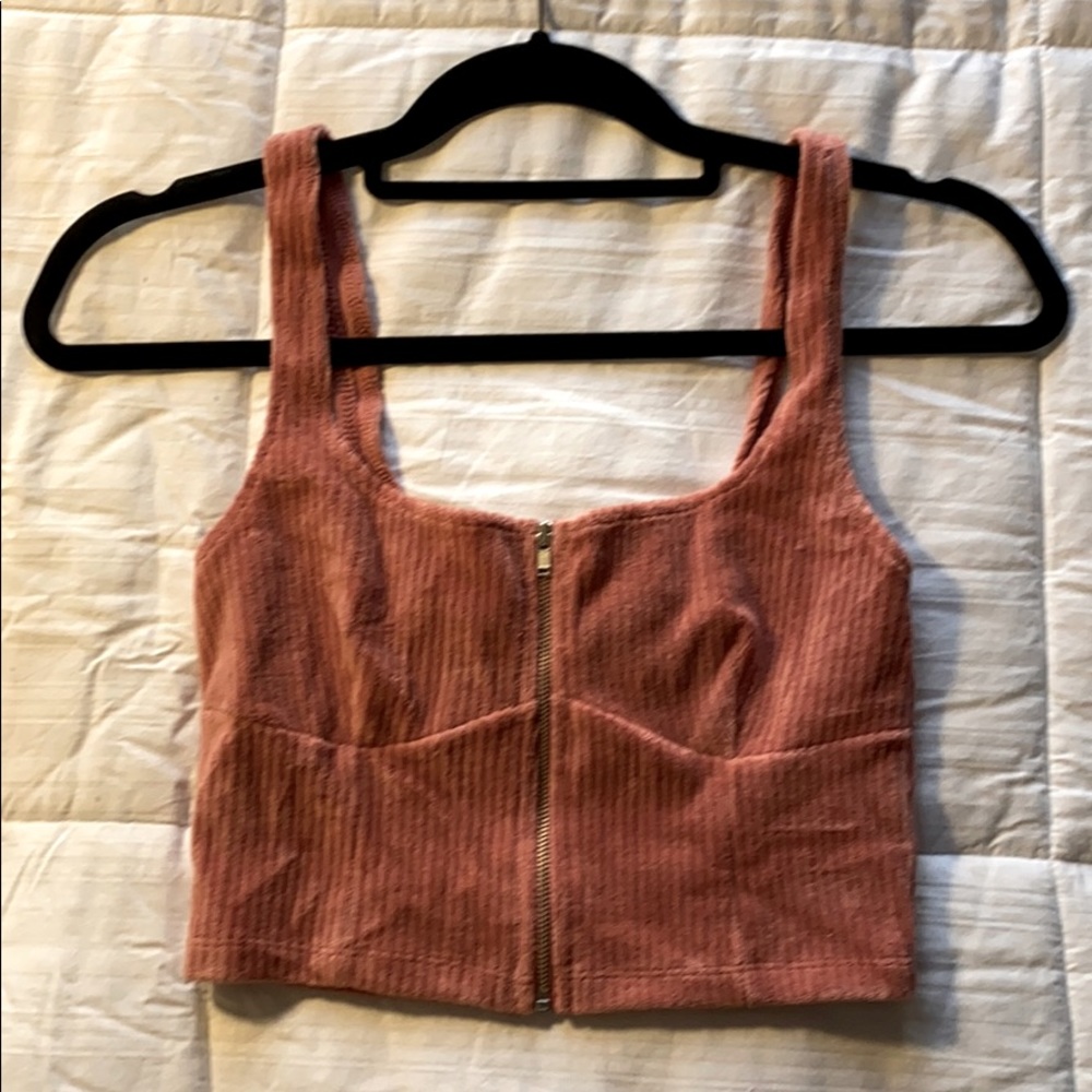 coral squareneck crop top with zipper